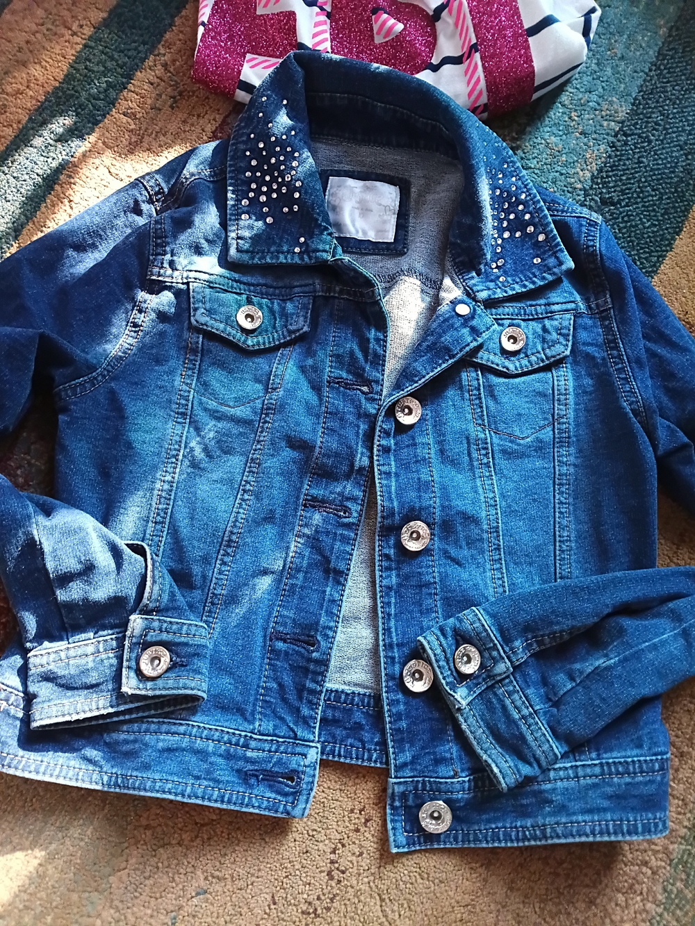 Justice Dark Blue Denim Jacket with Studded Collar
